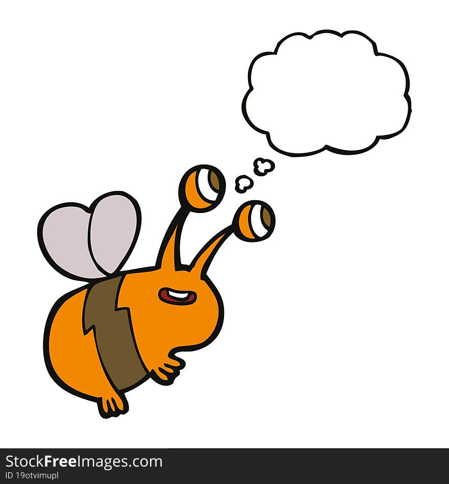 Cartoon Happy Bee With Thought Bubble