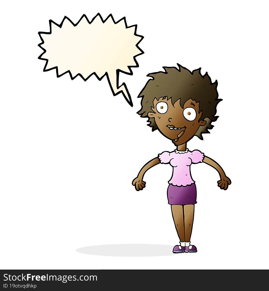 cartoon excited woman with speech bubble