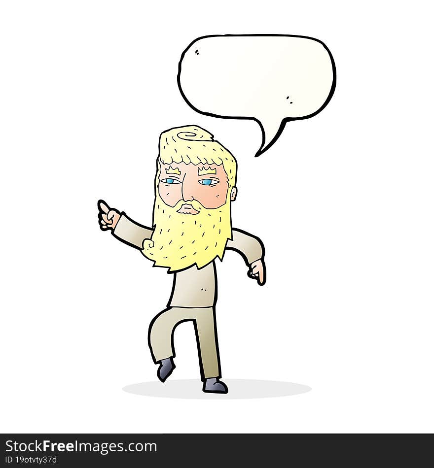 Cartoon Bearded Man Pointing The Way With Speech Bubble