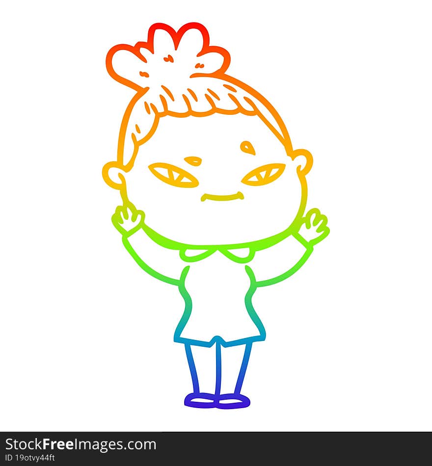 rainbow gradient line drawing of a cartoon woman