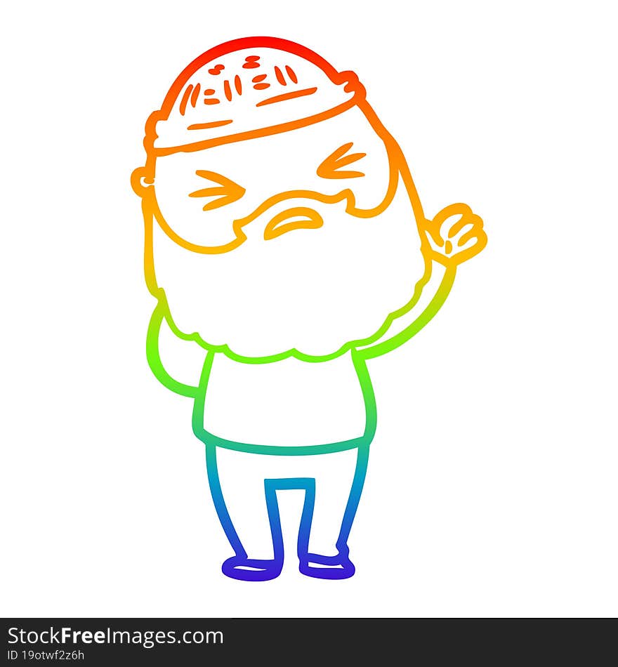 rainbow gradient line drawing cartoon man with beard