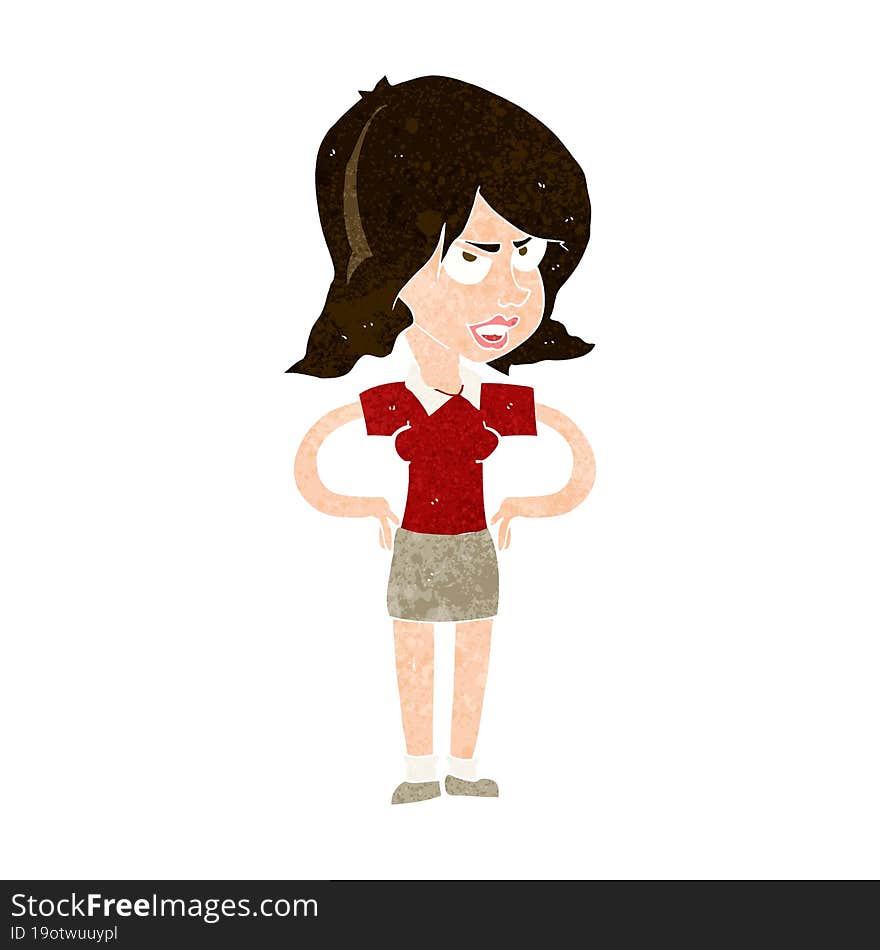 cartoon annoyed woman with hands on hips