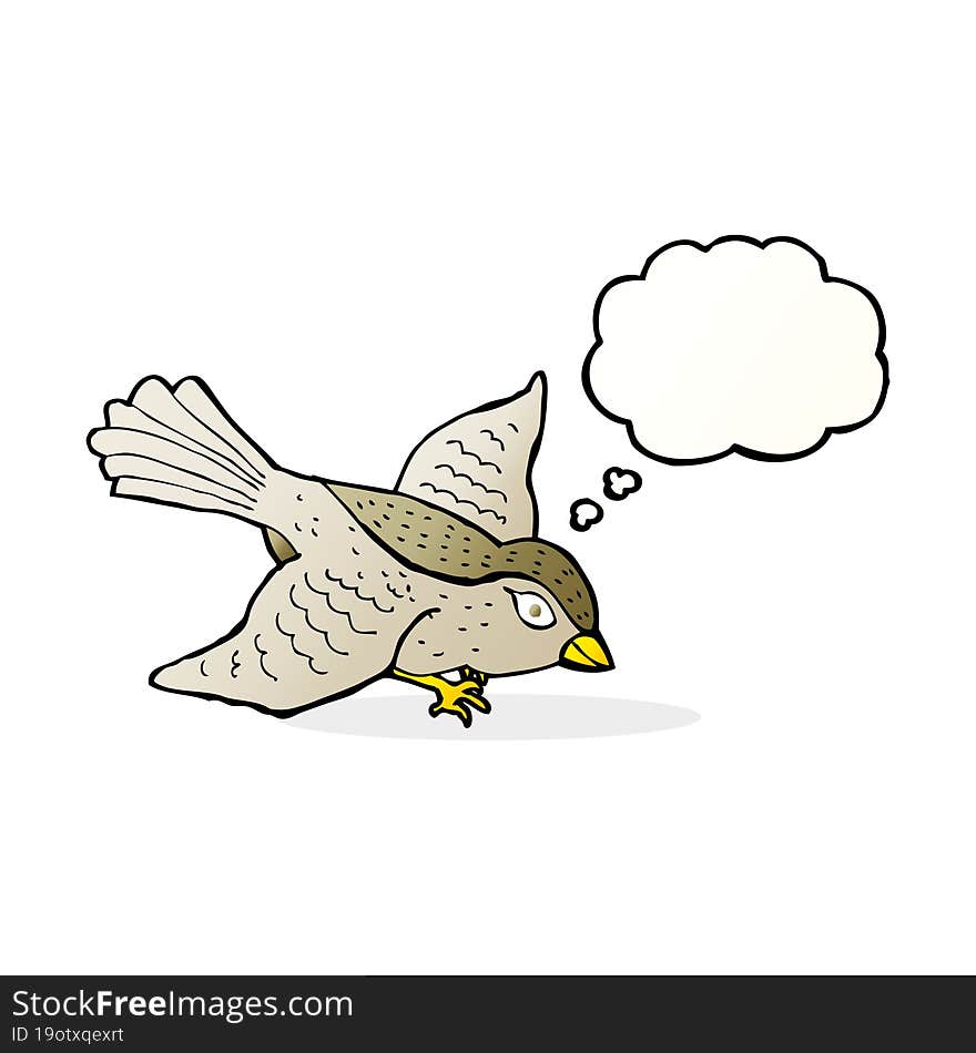 cartoon flying bird with thought bubble