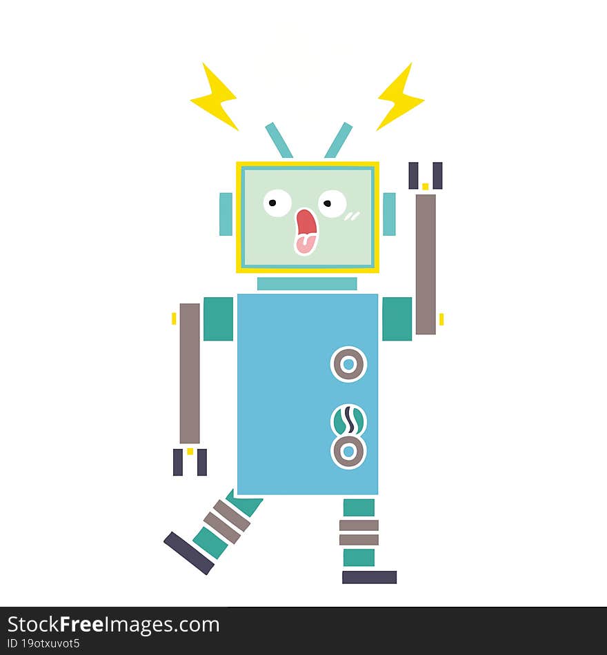 Flat Color Retro Cartoon Robot