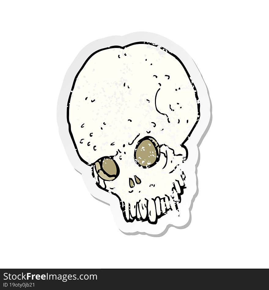 retro distressed sticker of a cartoon spooky skull