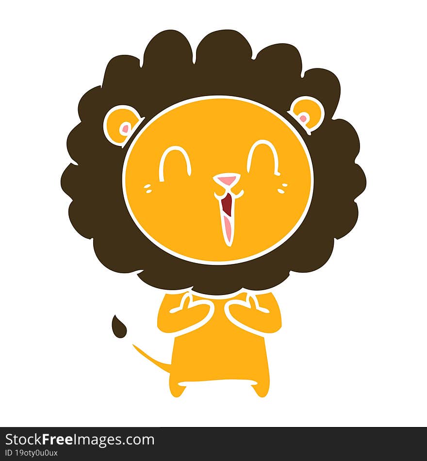 laughing lion flat color style cartoon