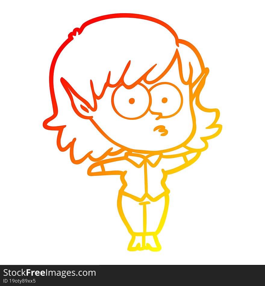 warm gradient line drawing cartoon elf girl staring