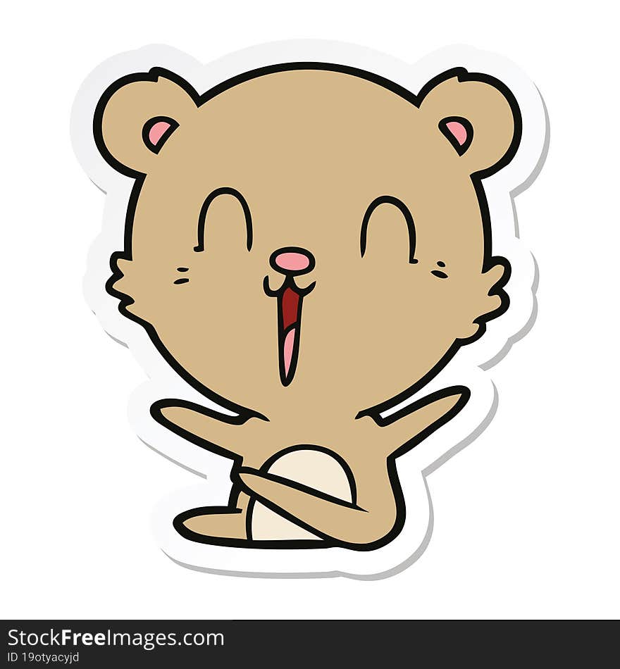 sticker of a happy laughing cartoon bear