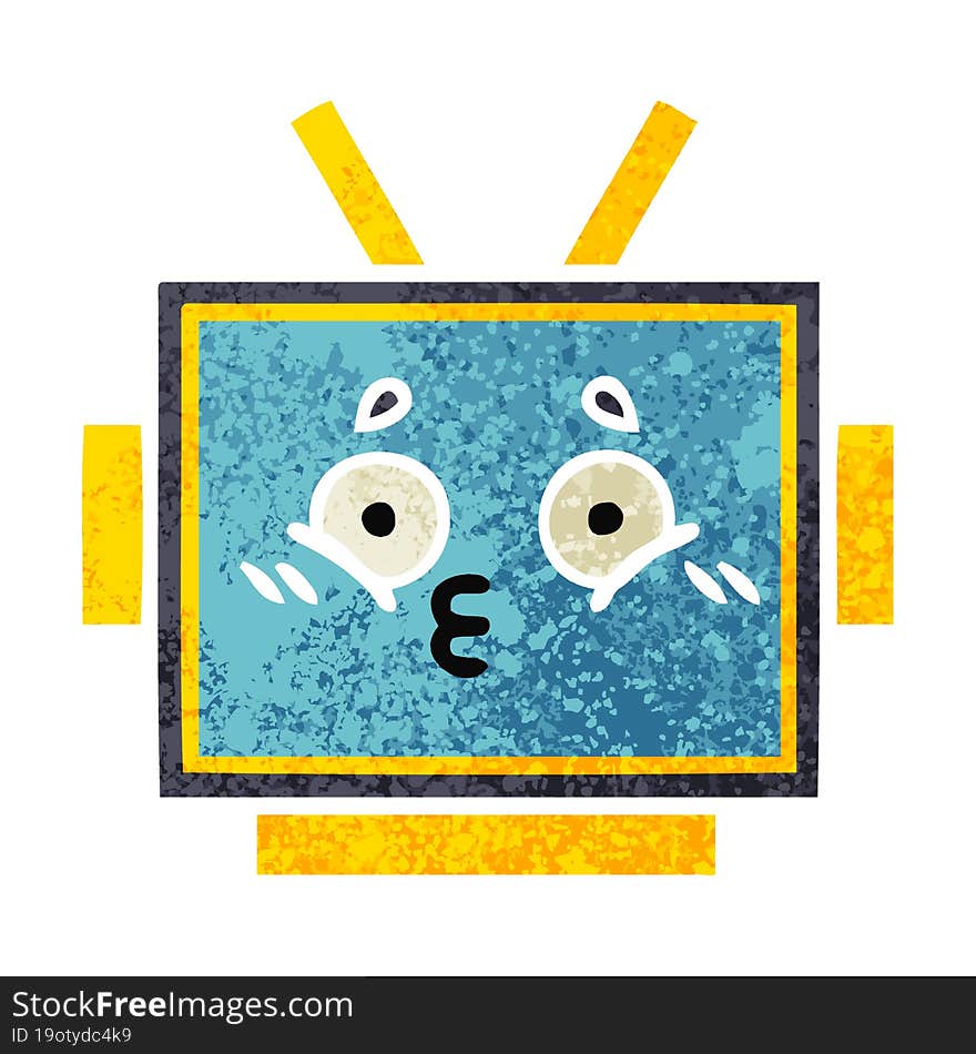 retro illustration style cartoon robot head