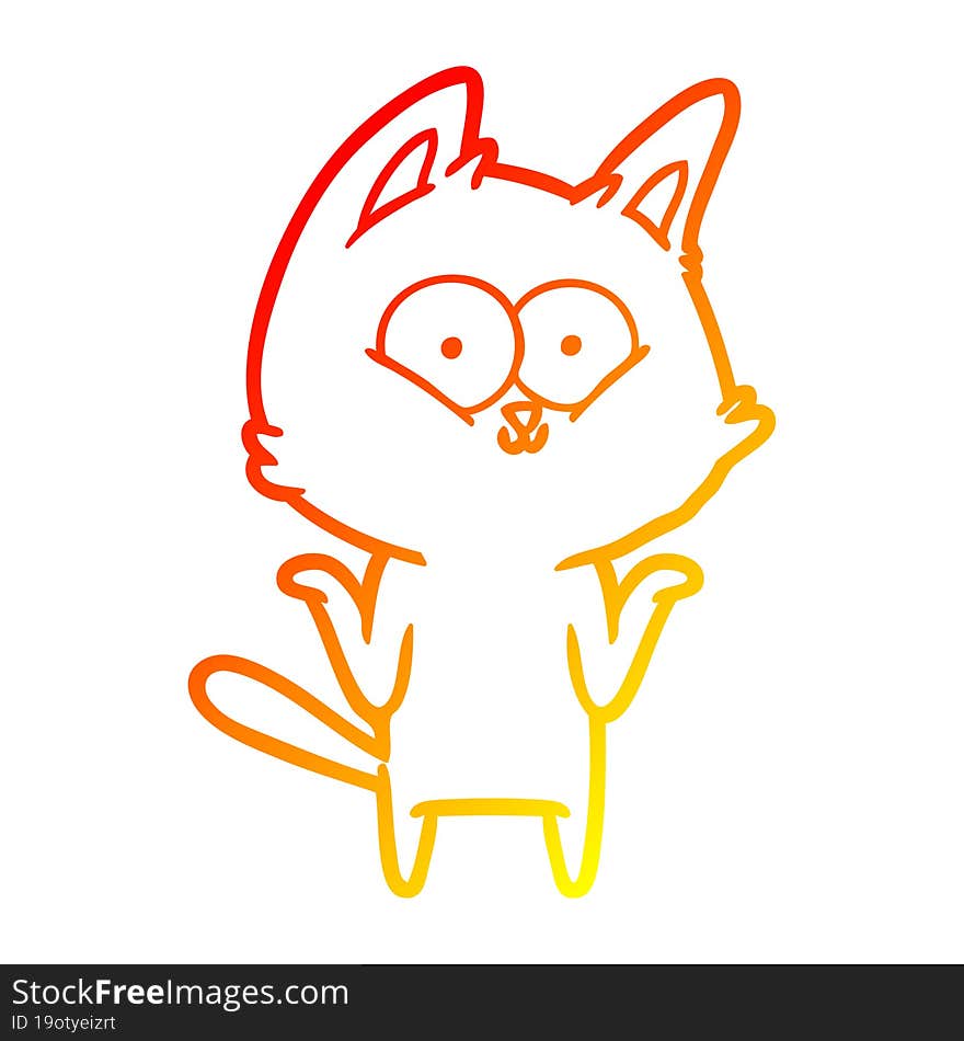 warm gradient line drawing cartoon cat shrugging shoulders