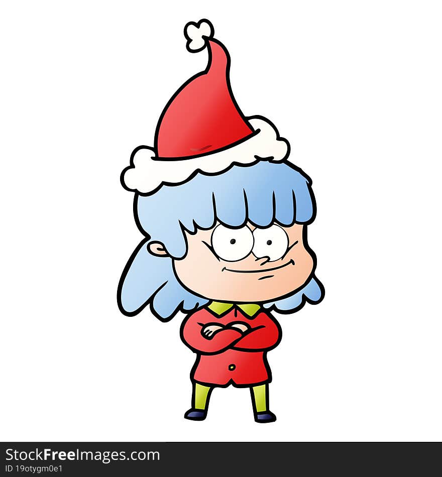 gradient cartoon of a smiling woman wearing santa hat