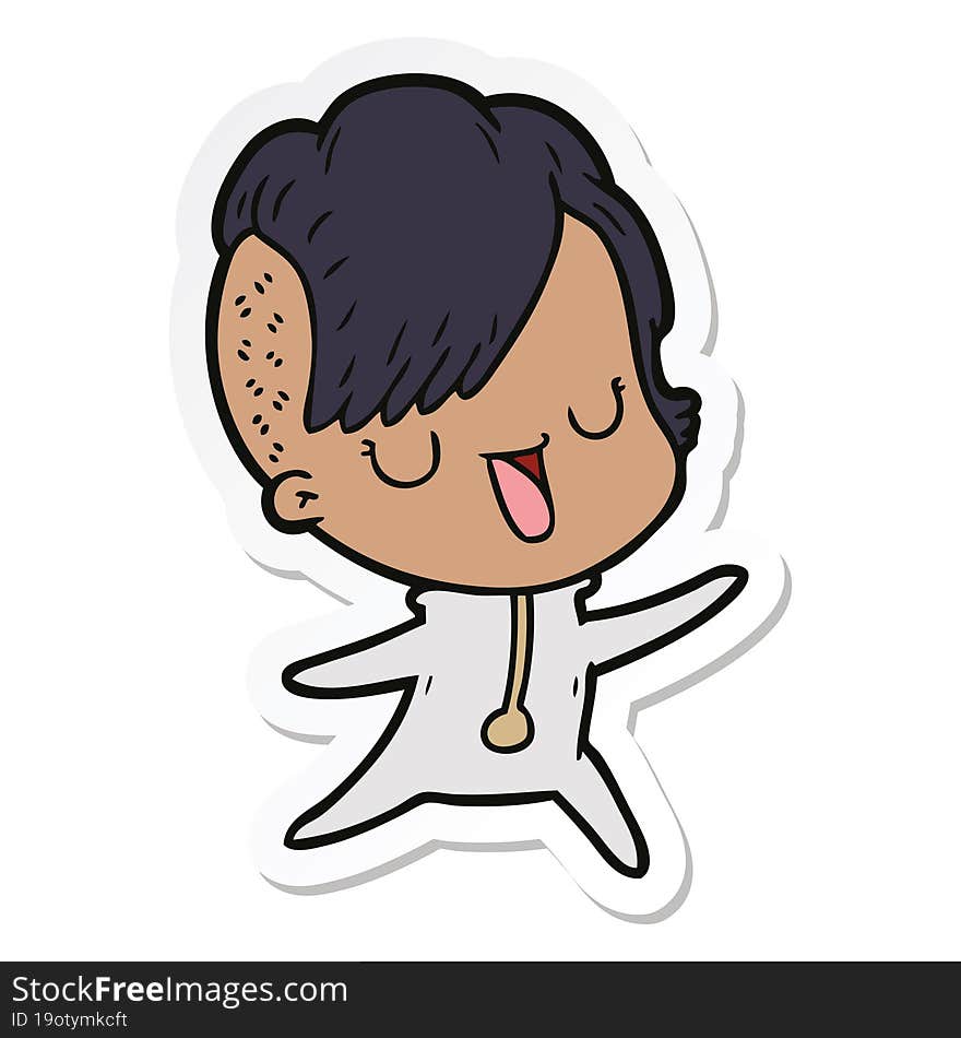 sticker of a cute cartoon girl with hipster haircut