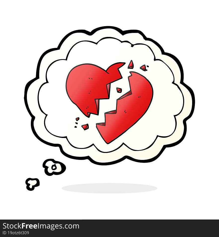 freehand drawn thought bubble cartoon broken heart