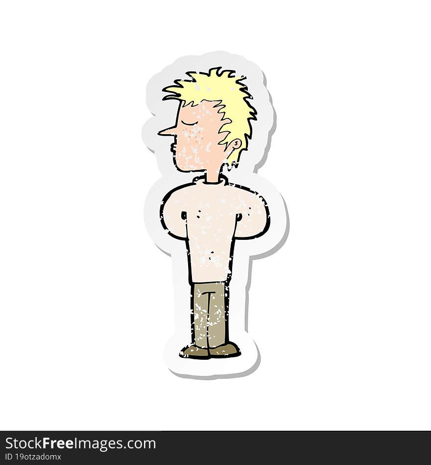 retro distressed sticker of a cartoon man ignoring