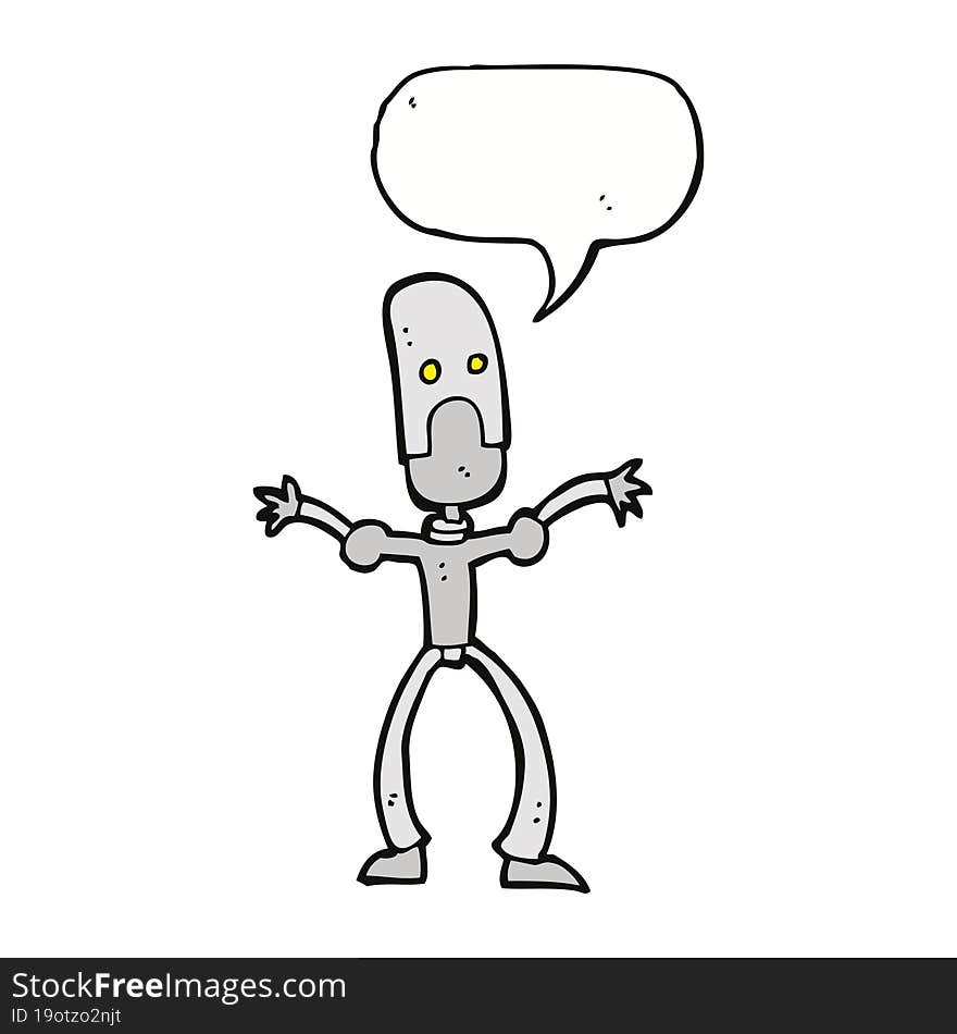 cartoon funny robot with speech bubble