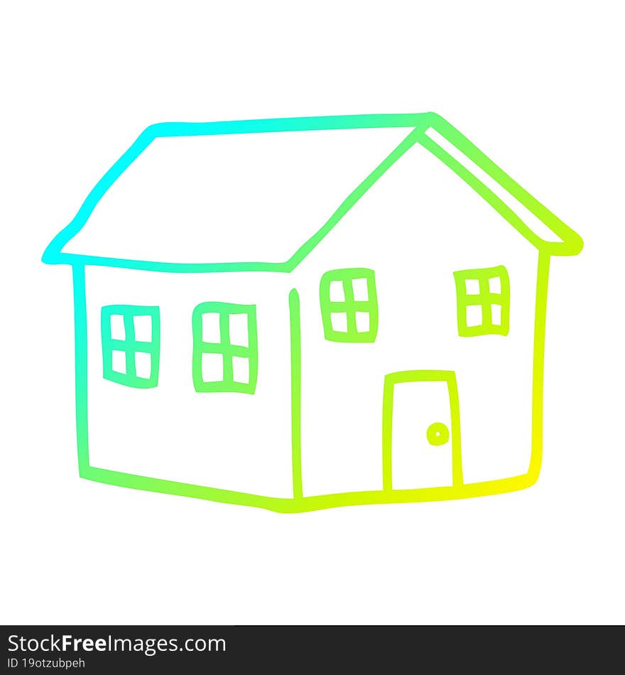 Cold Gradient Line Drawing Cartoon House