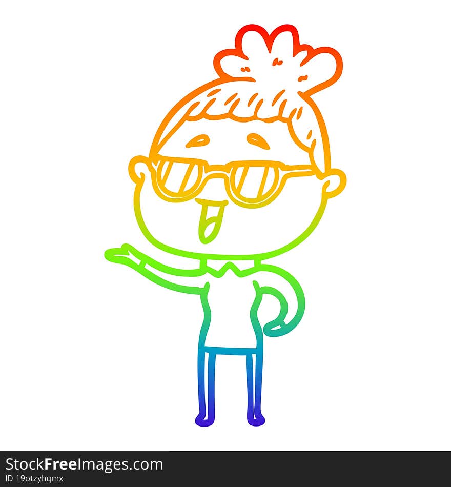 rainbow gradient line drawing cartoon happy woman wearing spectacles