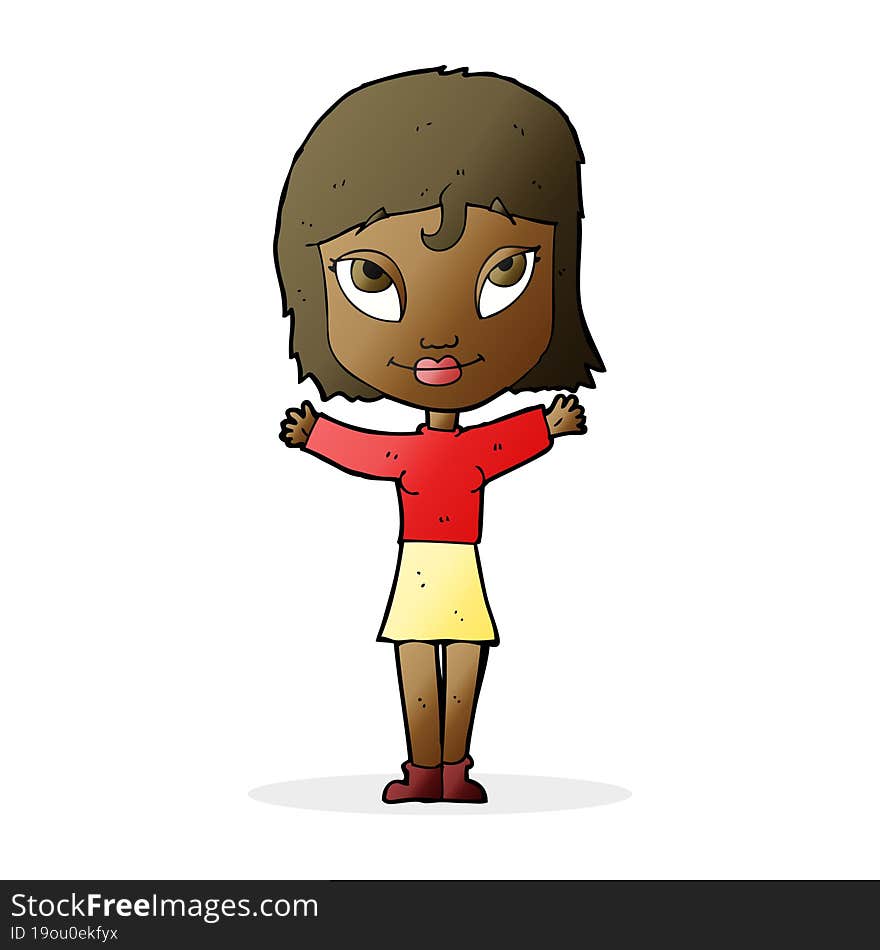 cartoon woman with open arms