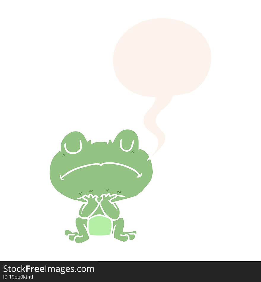 cartoon frog waiting patiently and speech bubble in retro style