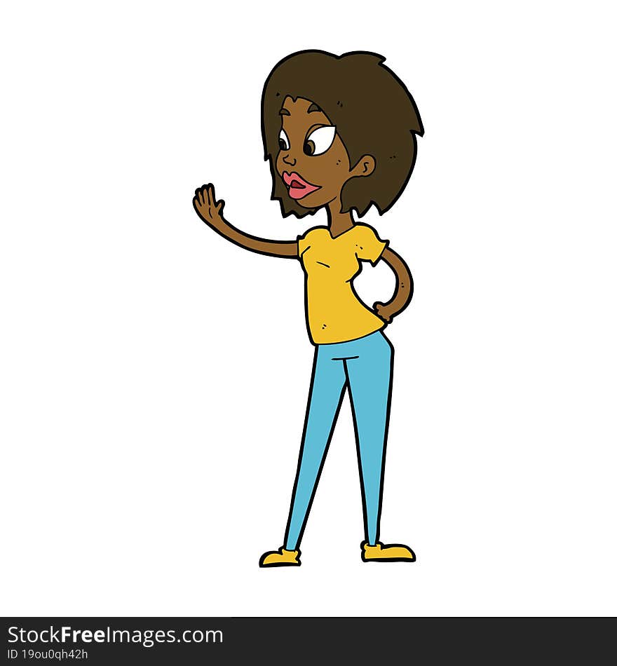 cartoon woman waving