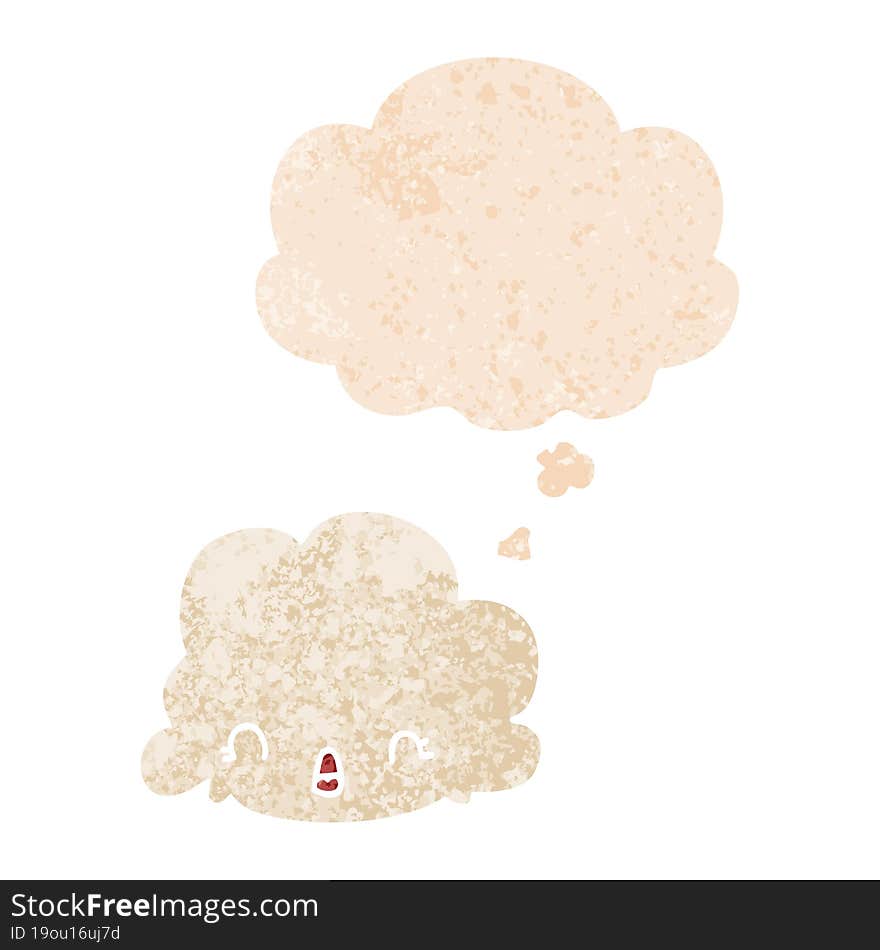 cartoon cloud and thought bubble in retro textured style