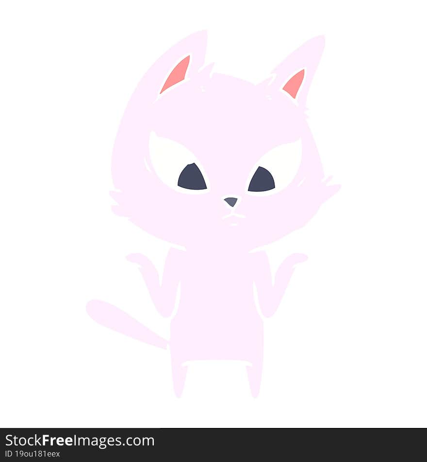 Confused Flat Color Style Cartoon Cat Shrugging Shoulders