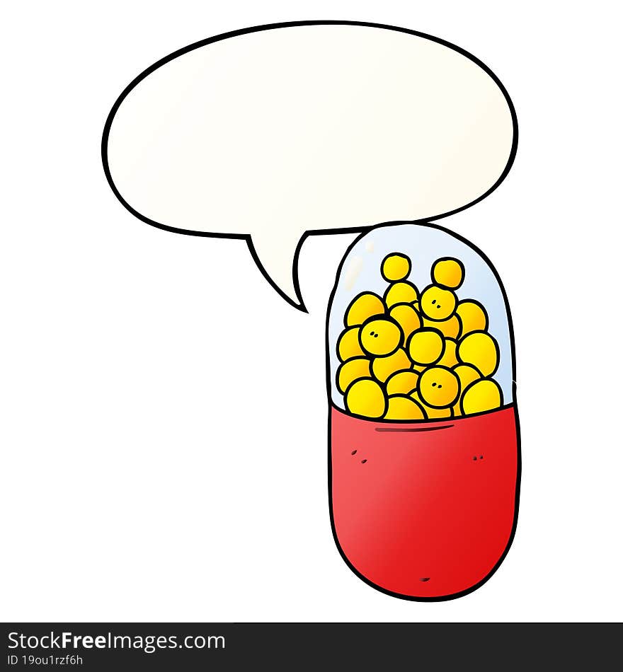 cartoon pill and speech bubble in smooth gradient style