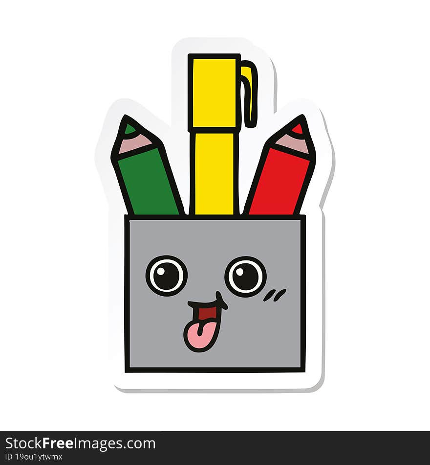 sticker of a cute cartoon pencil pot