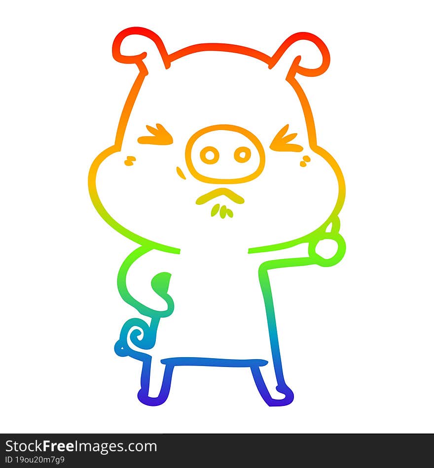 rainbow gradient line drawing cartoon angry pig