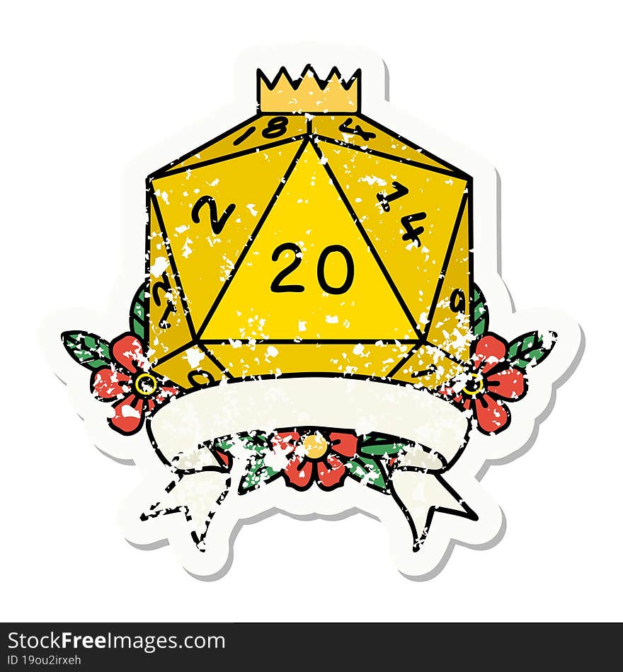 Natural 20 Critical Hit D20 Dice Roll Illustration