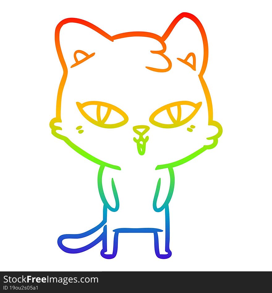 rainbow gradient line drawing of a cartoon cat