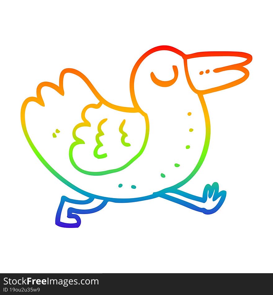 rainbow gradient line drawing of a cartoon bird