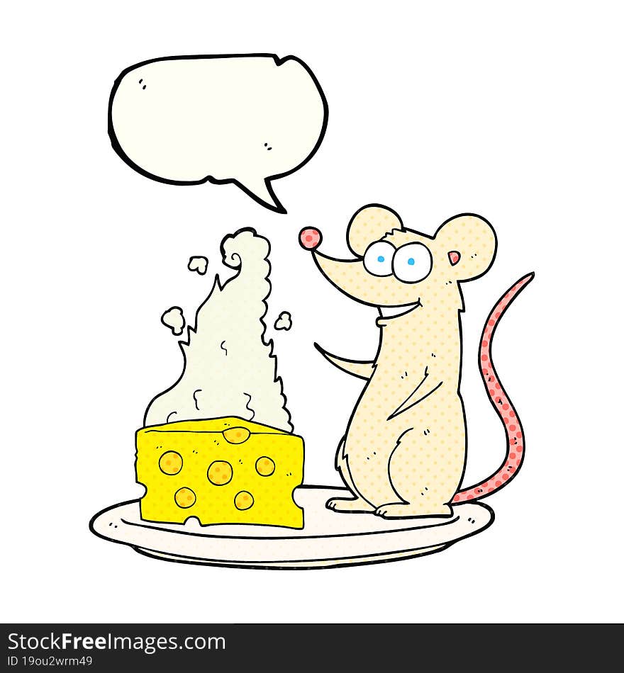 comic book speech bubble cartoon mouse with cheese