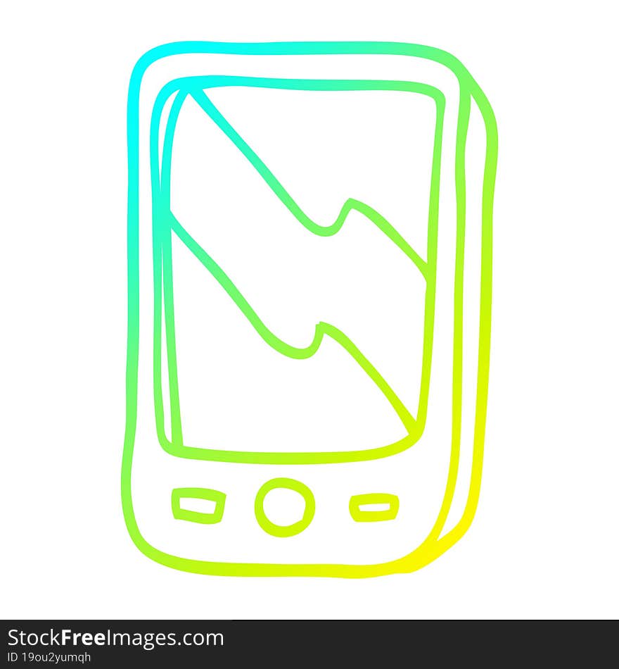 cold gradient line drawing of a cartoon mobile phone