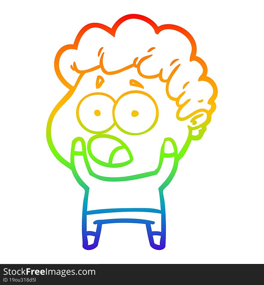 rainbow gradient line drawing cartoon man gasping in surprise