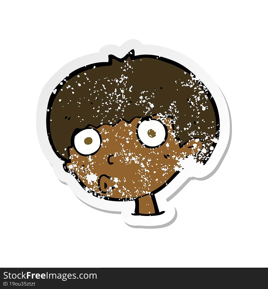 retro distressed sticker of a cartoon surprised boy