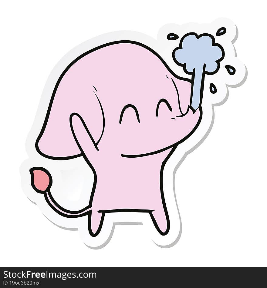 sticker of a cute cartoon elephant spouting water