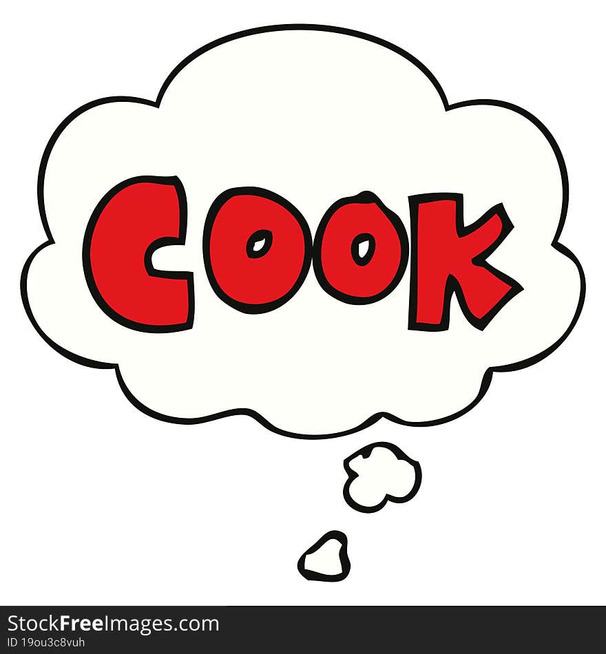 cartoon word cook and thought bubble