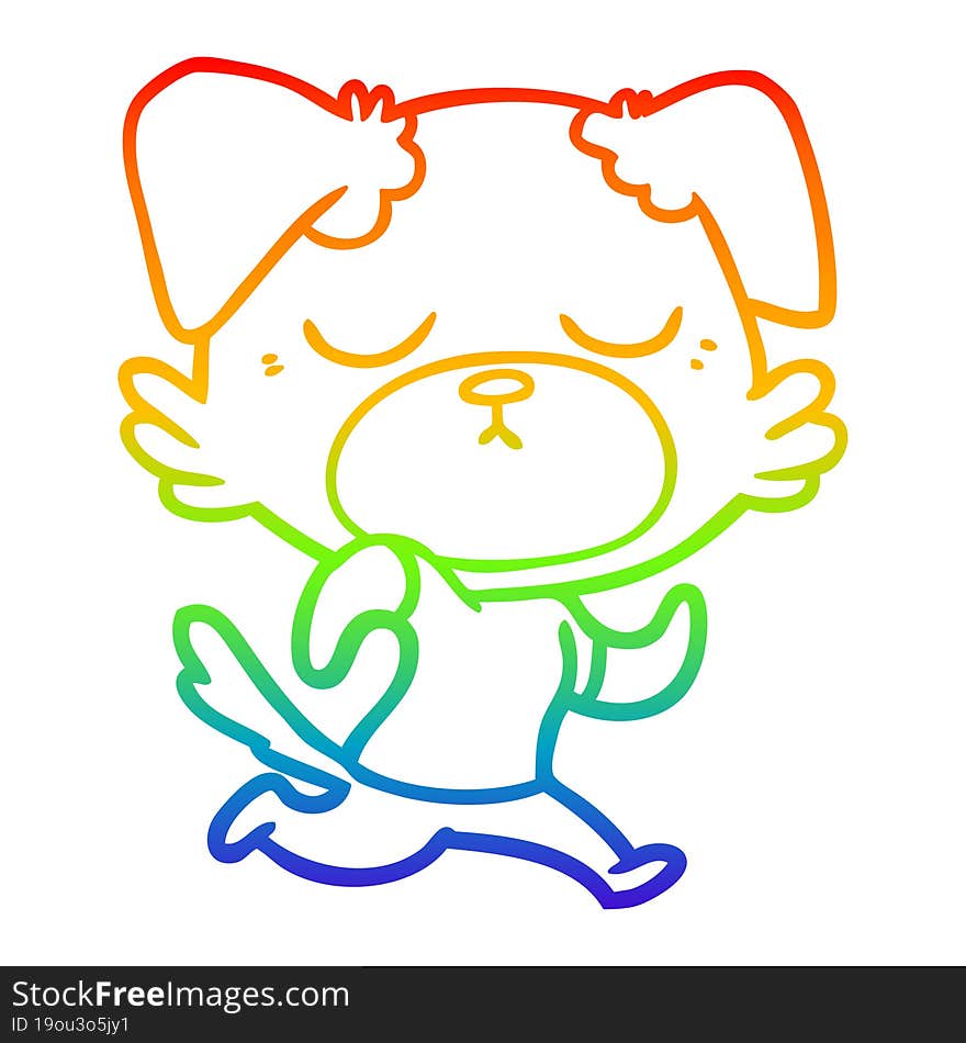 rainbow gradient line drawing of a cute cartoon dog