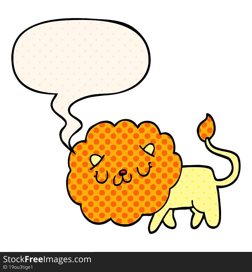 Cartoon Lion And Speech Bubble In Comic Book Style