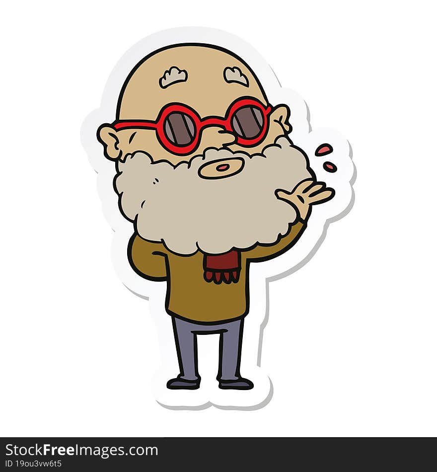 sticker of a cartoon curious man with beard and sunglasses