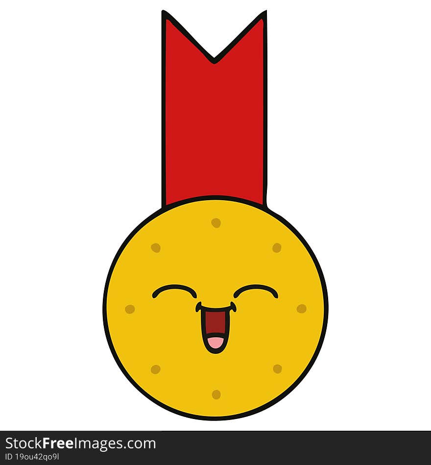 cute cartoon of a gold medal. cute cartoon of a gold medal