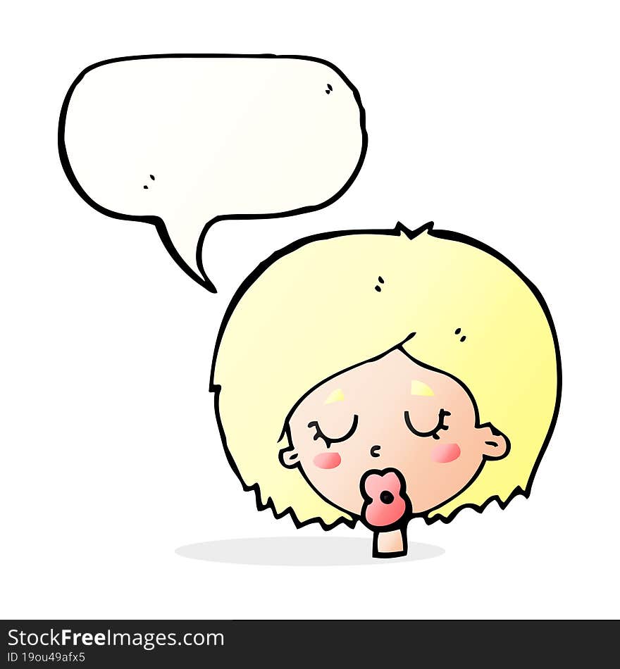 cartoon woman with eyes closed with speech bubble