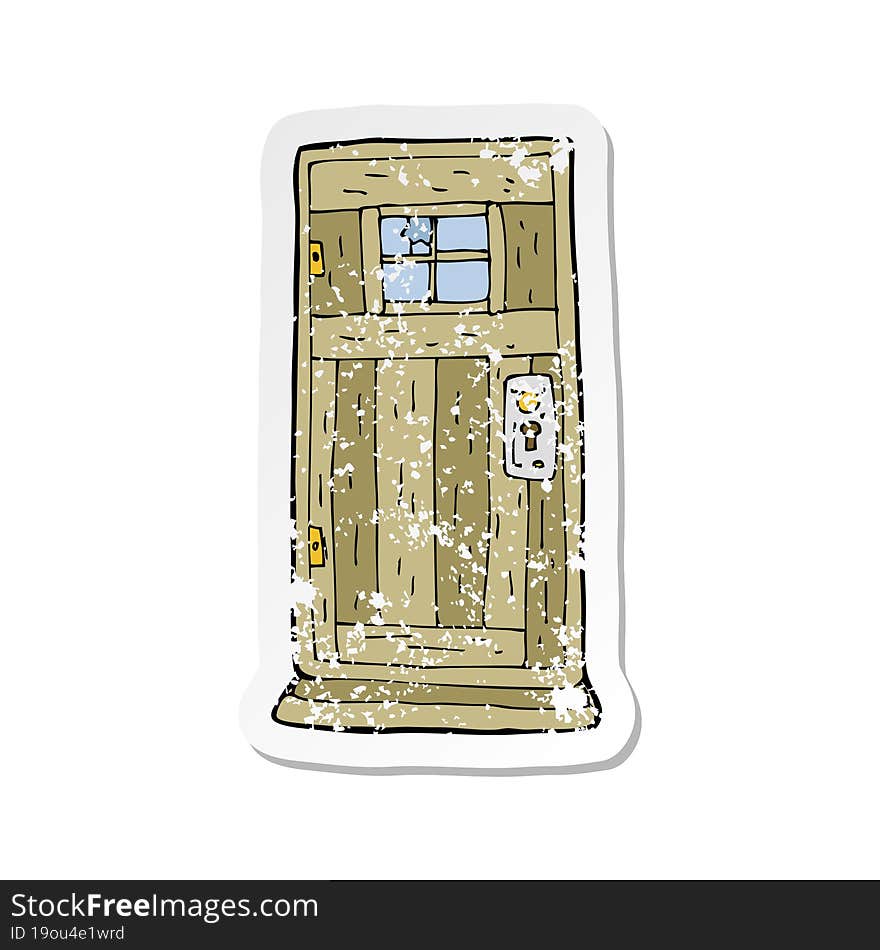 retro distressed sticker of a cartoon old wood door