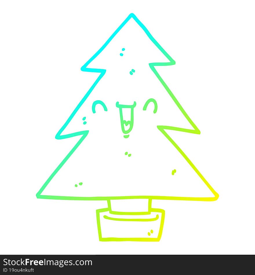 Cold Gradient Line Drawing Cartoon Christmas Tree