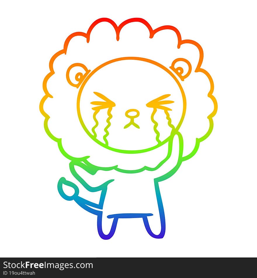 rainbow gradient line drawing cartoon crying lion