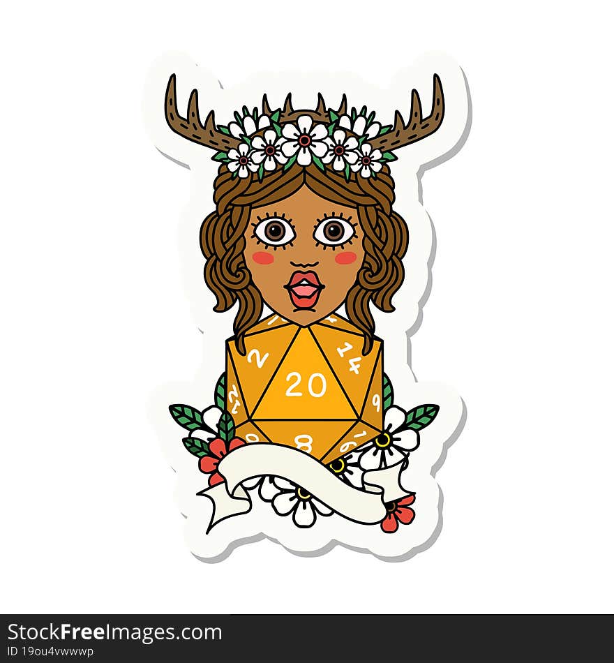 human druid with natural twenty dice roll sticker