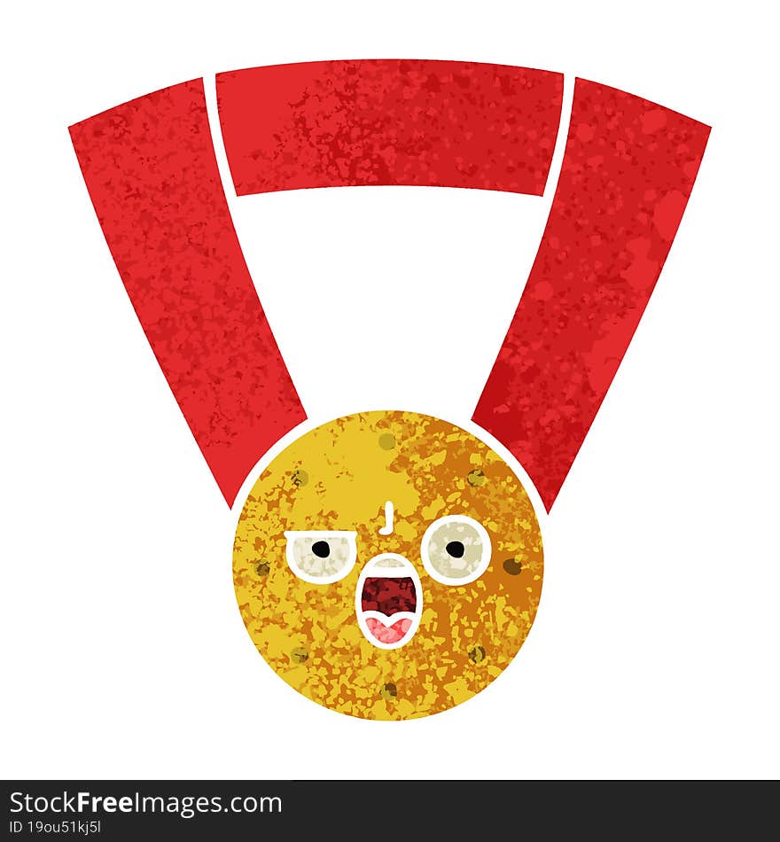 retro illustration style cartoon gold medal