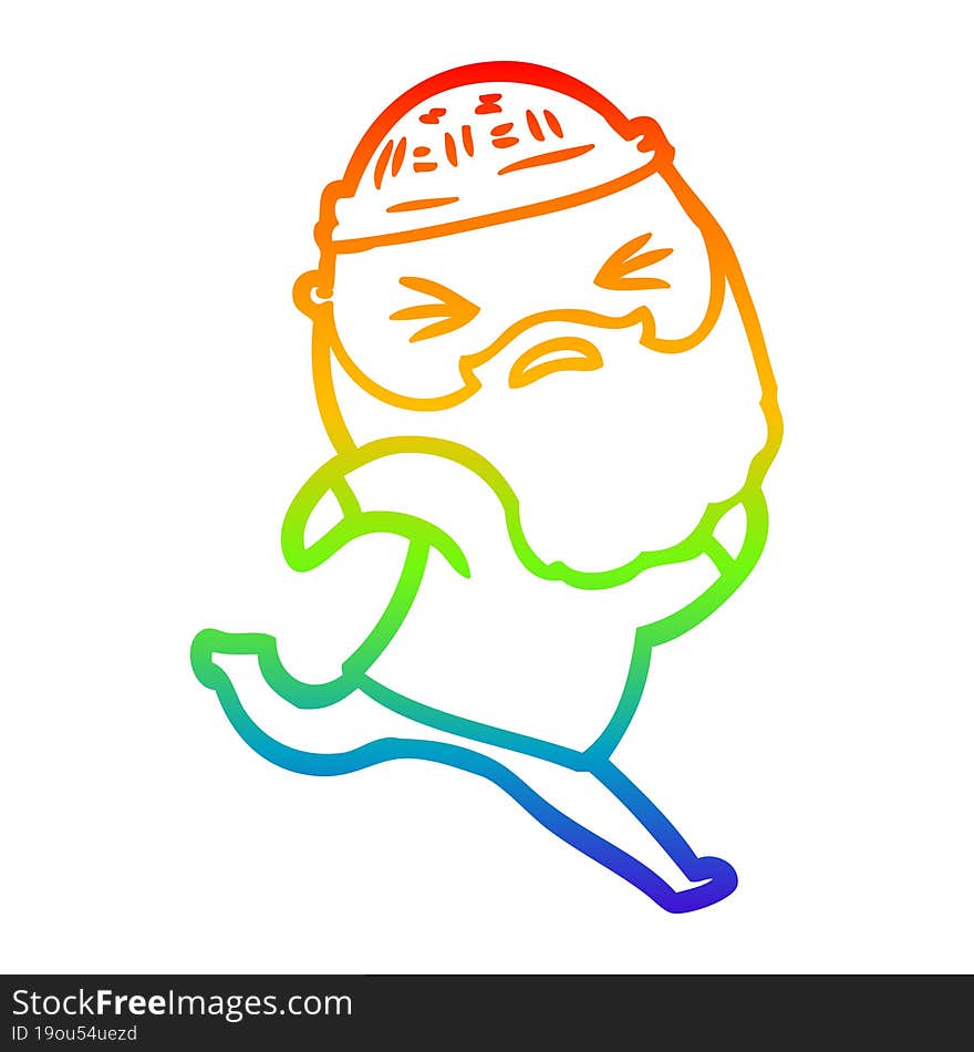 rainbow gradient line drawing cartoon man with beard