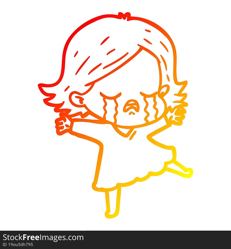 warm gradient line drawing of a cartoon girl crying